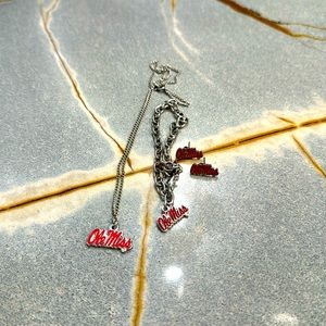 Ole Miss jewelry set. 18inch necklace, bracelet and post earrings.